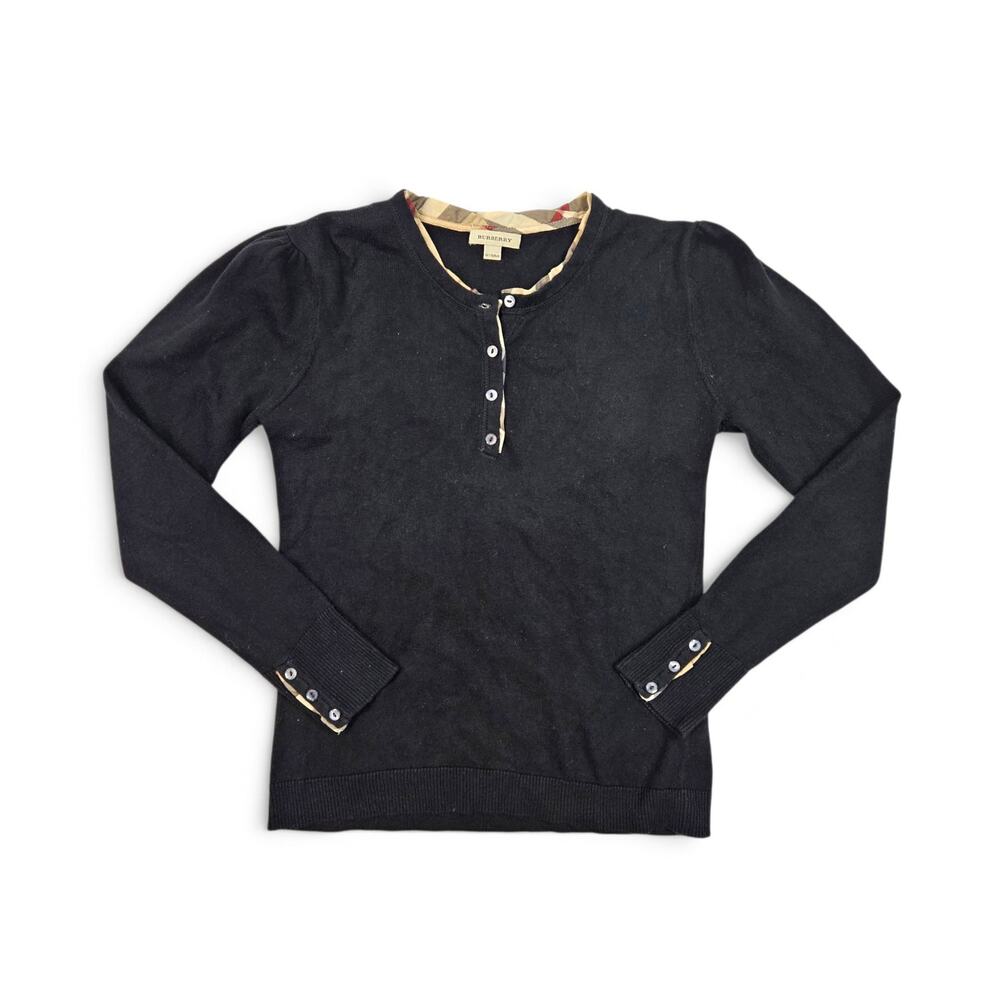 Burberry Black Sweater Cashmere Blend Nova Check Detail - Size Small